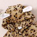 2pcs Baby Leopard Hooded Cloak and Black Cotton Long-sleeve Ruffle Jumpsuit Set Khaki