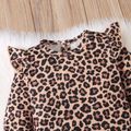 3pcs Baby All Over Leopard Long-sleeve Jumpsuit and Fuzzy Fleece Vest Set Khaki image 1
