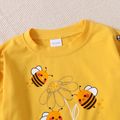 2-piece Toddler Girl Bee Embroidered Splice Plaid Hem Sweatshirt and Dark Blue Pants Set Yellow image 2