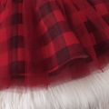 Christmas 3pcs Baby Tree and Letter Cotton Long-sleeve Red Plaid Mesh Dress and Fuzzy Fleece Vest Set Red