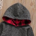 2pcs Plaid Print Hooded Long-sleeve Baby Set Dark Grey image 2