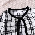 2-piece Toddler Girl Plaid Tweed Cardigan and Layered Flared Pants Set Black/White image 2