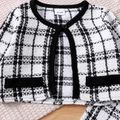 2-piece Toddler Girl Plaid Tweed Cardigan and Layered Flared Pants Set Black/White image 3