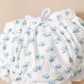 2pcs Baby Girl Floral Print Ribbed Spaghetti Strap Romper and Frill Shorts Set White