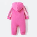 Baby Shark Baby Girl Cotton Big Graphic and Stripe Hooded Jumspuit Hot Pink