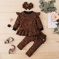 2-piece Toddler Girl Leopard Print Ruffled Long-sleeve Top and Layered Pants Set Coffee