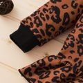 2-piece Toddler Girl Leopard Print Ruffled Long-sleeve Top and Layered Pants Set Coffee