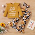 2-piece Toddler Girl Letter Embroidered Ruffled Long-sleeve Ribbed Top and Floral Print Flared Pants Set Ginger image 1
