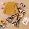 2-piece Toddler Girl Letter Embroidered Ruffled Long-sleeve Ribbed Top and Floral Print Flared Pants Set Ginger