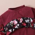 2-piece Toddler Girl Ruffled Floral Print Pullover Sweatshirt and Elasticized Pants Set Burgundy image 3