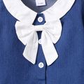 2pcs Baby Girl Blue Denim Long-sleeve Doll Collar Bowknot Top and Bell Bottom Pants Set Bluish Grey
