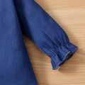 2pcs Baby Girl Blue Denim Long-sleeve Doll Collar Bowknot Top and Bell Bottom Pants Set Bluish Grey