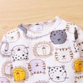 2pcs Baby Boy All Over Cartoon Lion Print Long-sleeve T-shirt and Black Overalls Set Multi-color