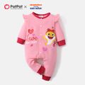 Baby Shark Baby Girl Cotton Flounce Heart Print Front Buttom Jumpsuit Pink