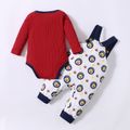 Baby Shark 2pcs Baby Boy Red Ribbed Long-sleeve Romper and Allover Overalls Set Red