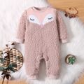 Baby Girl Cartoon Fox Pattern Fluffy Fleece Long-sleeve Jumpsuit Pink