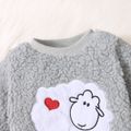 2pcs Baby Boy/Girl Cartoon Sheep Pattern Grey Fuzzy Fleece Long-sleeve Pullover and Trousers Set Bluish Grey