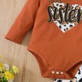 3pcs Baby Girl Letter Print Long-sleeve Romper and Leopard Trousers with Headband Set Multi-color