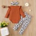 3pcs Baby Girl Letter Print Long-sleeve Romper and Leopard Trousers with Headband Set Multi-color