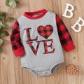 Mother's Day Baby Boy Plaid Love Heart and Letter Print Long-sleeve Romper Light Grey image 3