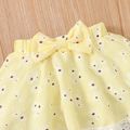 2pcs Baby Girl Floral Print Spaghetti Strap Shirred Crop Top and Bowknot Skirt Set Pale Yellow