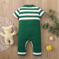 St. Patrick's Day Baby Boy/Girl Four-leaf Clover and Letter Print Green Striped Faux-two Jumpsuit Green