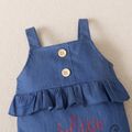 100% Cotton Denim Baby Girl Ladybug and Letter Print Sleeveless Ruffle Jumpsuit Blue