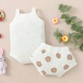 100% Cotton 2pcs Baby Boy/Girl Shell Print Sleeveless Waffle Romper and Shorts Set OffWhite image 3
