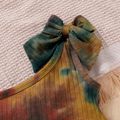 2pcs Toddler Girl Tie Dyed Bowknot Design One Shoulder Tee and Skirt Set Multi-color