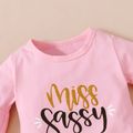 2pcs Baby Girl 95% Cotton Bell Sleeve Letter Print Ruffle Top and Floral Print Leggings Set Pink image 5
