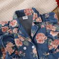 100% Cotton Baby Girl All Over Rose Floral Print Lapel Double Breasted Ruffle Trim Long-sleeve Denim Outwear Blue
