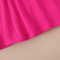 2pcs Toddler Girl 100% Cotton Solid Color Flounce One Shoulder Sleeveless Strap Dress and Headband Set Hot Pink