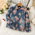 Toddler Girl/Boy 100% Cotton Floral Print Zipper Design Lapel Collar Denim Jacket Blue