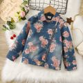 Toddler Girl/Boy 100% Cotton Floral Print Zipper Design Lapel Collar Denim Jacket Blue