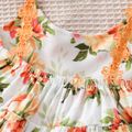 Baby Girl Bowknot Design Floral Print 3D Floral Spaghetti Strap Dress Orange