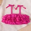 2pcs Toddler Girl 100% Cotton Ruffled Bowknot Design Pink Camisole and Heart Print Pants Set Hot Pink