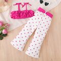 2pcs Toddler Girl 100% Cotton Ruffled Bowknot Design Pink Camisole and Heart Print Pants Set Hot Pink