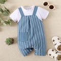 Baby Boy/Girl 95% Cotton Short-sleeve Faux-two Striped Romper Light Blue image 2
