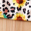 2pcs Baby Girl 100% Cotton Belted Button Front Denim Skirt and Allover Leopard & Sunflower Print Cami Top Set Black image 5