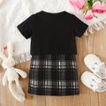 2pcs Baby Girl 95% Cotton Plaid Cami Dress and Letter Print Short-sleeve Crop Top Set Black