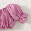 2pcs Toddler Girl Off Shoulder Short-sleeve Pink Tee and Elasticized Pocket Design Pants Set Purple image 4