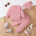 3pcs Baby Boy/Girl Rainbow Design Waffle Long-sleeve Sweatshirt and Pants with Hat Set Pink