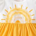 Baby Girl 95% Cotton Short-sleeve Sun Design Ruffle Hem Spliced Party Dress Yellow