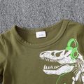 2pcs Baby Boy 95% Cotton Short-sleeve Dinosaur & Letter Print T-shirt and Shorts Set Army green