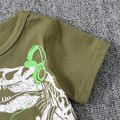2pcs Baby Boy 95% Cotton Short-sleeve Dinosaur & Letter Print T-shirt and Shorts Set Army green