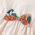 2pcs Toddler Girl Bowknot Design Ruffled High Low Long-sleeve Tee and Floral Print Leggings Set Apricot