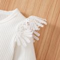 3pcs Baby Girl 95% Cotton Long-sleeve Lace Spliced Rib Knit Romper and Suspender Skirt with Headband Set Pink image 5