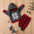 2pcs Baby Boy 95% Cotton Long-sleeve Sunglasses & Letter Print Hoodie and Red Plaid Sweatpants Set DeepGery image 2