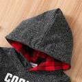 2pcs Baby Boy 95% Cotton Long-sleeve Sunglasses & Letter Print Hoodie and Red Plaid Sweatpants Set DeepGery image 4
