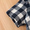 Plaid Print Lapel Collar Short-sleeve Baby Romper Bluish Grey image 5